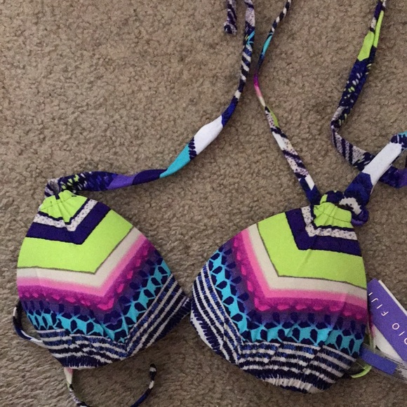 Radio Fiji Zola Halter Bikini Swim Top Multi Color Print Sz M NWT - Picture 3 of 7